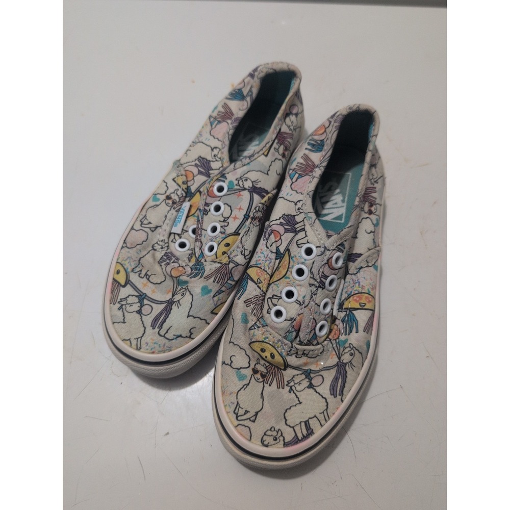 Vans Kids Sz 1 Llamas and Tacos Gray Canvas Skater Shoe Casual No Laces Sneaker